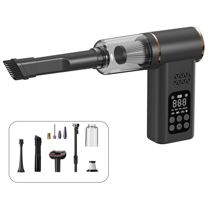 Syveron powerful cordless 5-in-1 vacuum and air compressor combines cleaning, inflating, and measuring in one compact device.