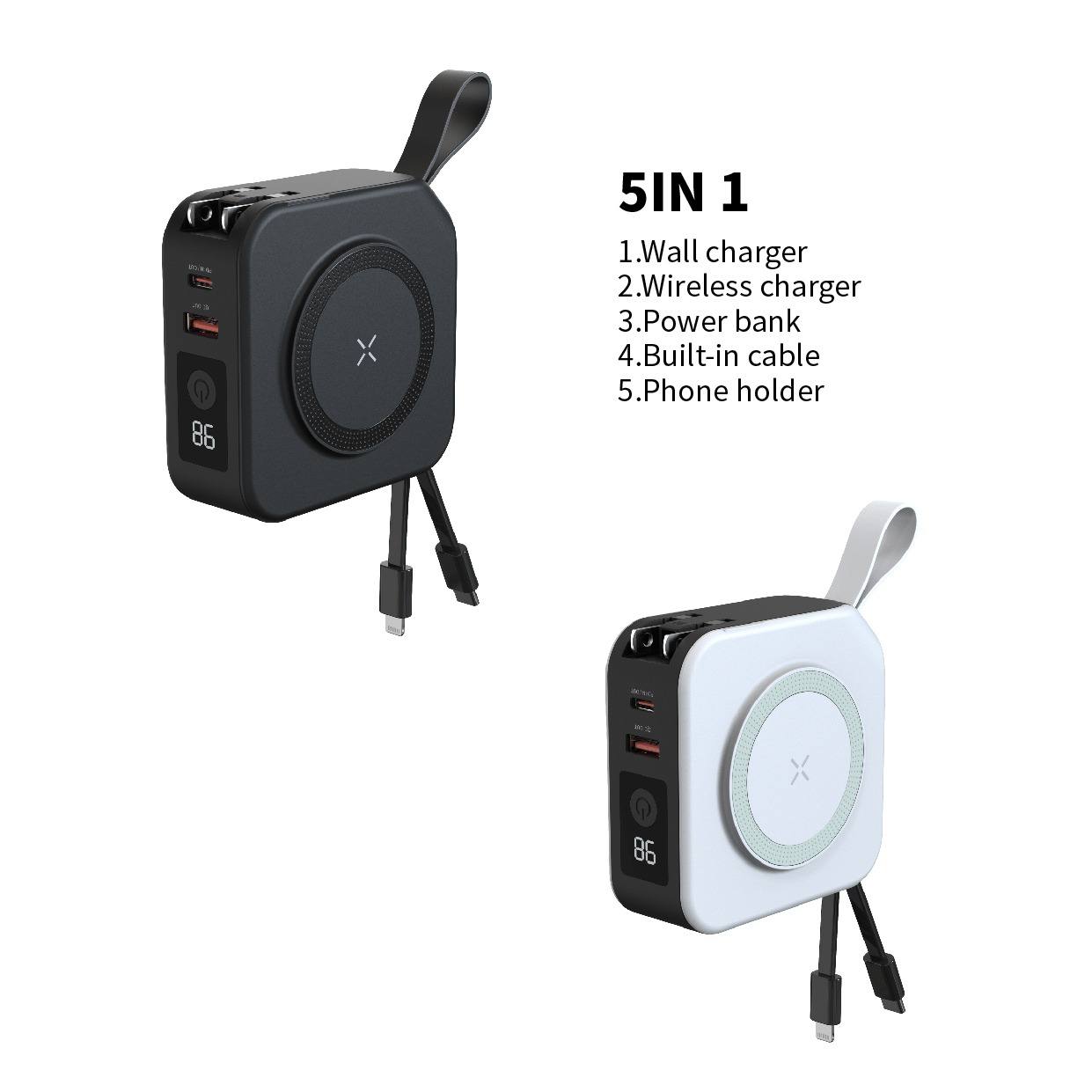 5-in-1 Multifunctional Wireless  Charger and power bank -10.000mAh 