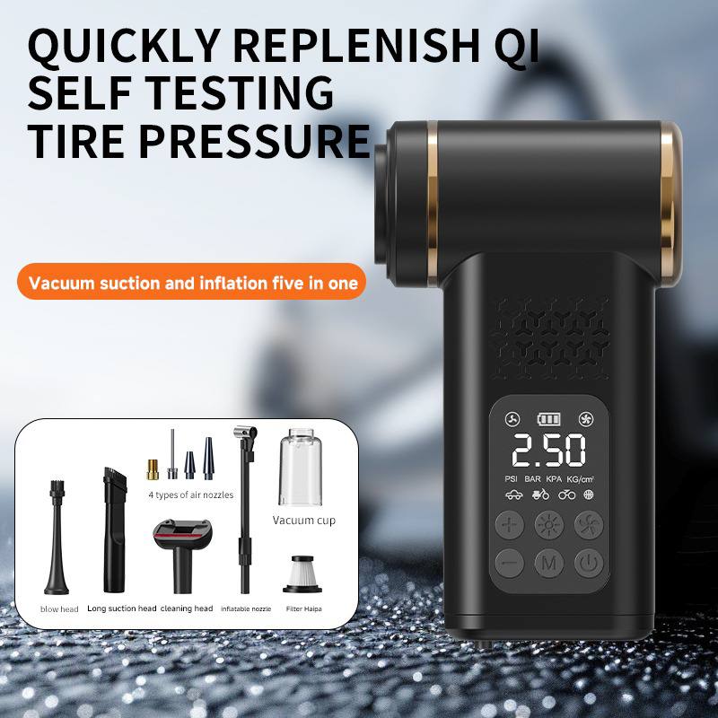 Syveron powerful cordless 5-in-1 vacuum and air compressor combines cleaning, inflating, and measuring in one compact device.