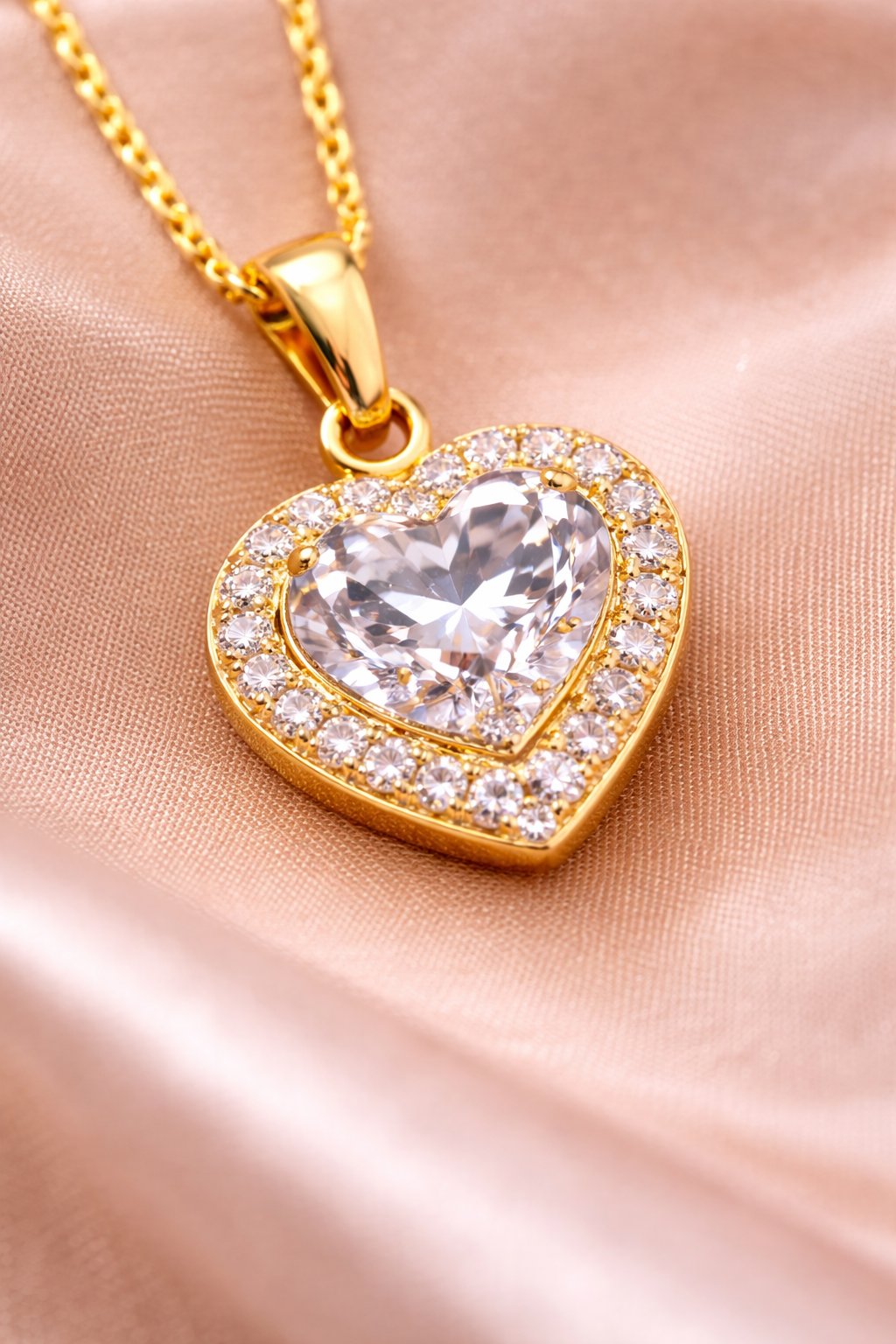 Gold Heart CZ Diamond Pendant Necklace