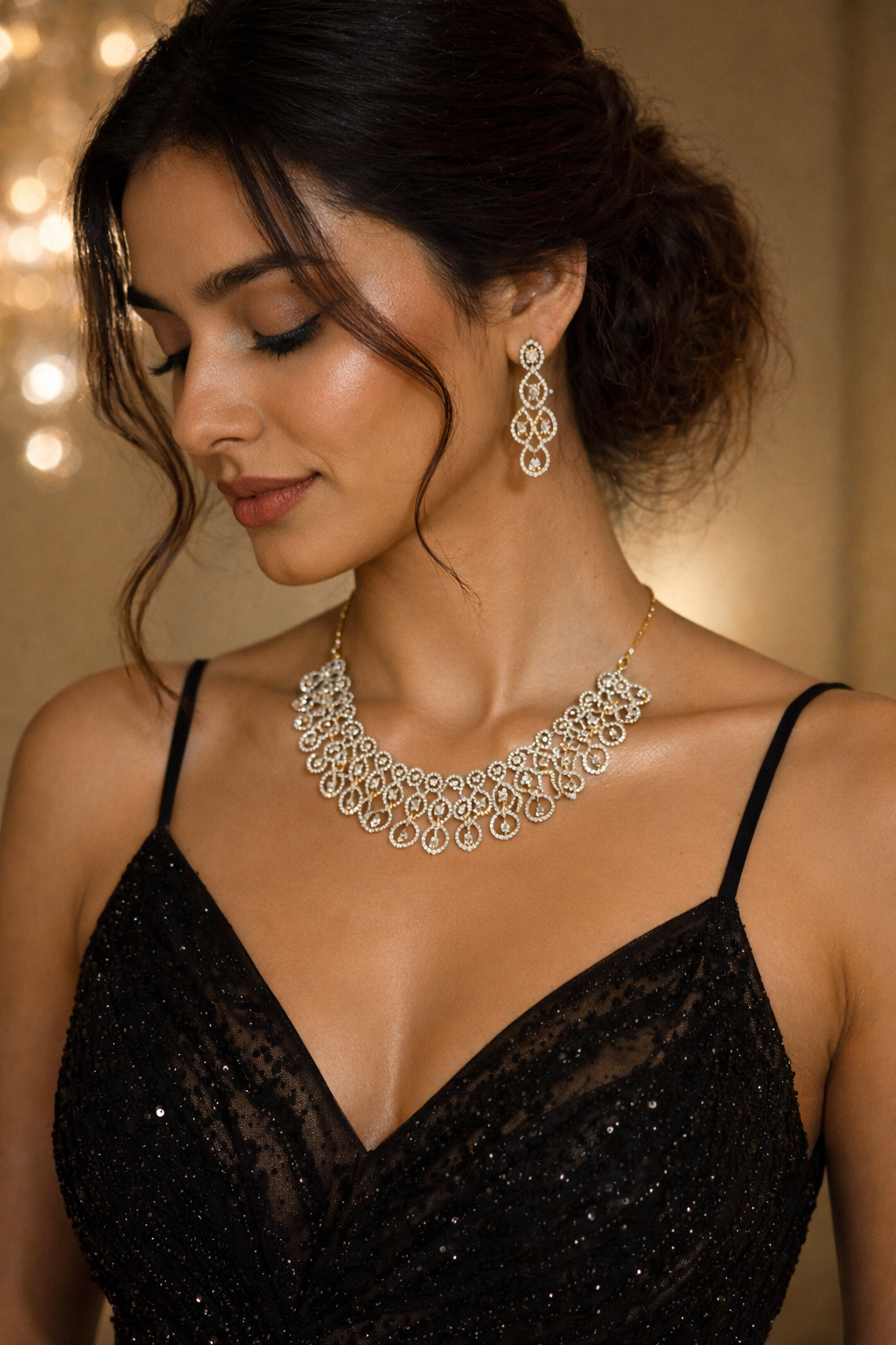Elegant CZ Diamond Crystal Necklace & Earring Set