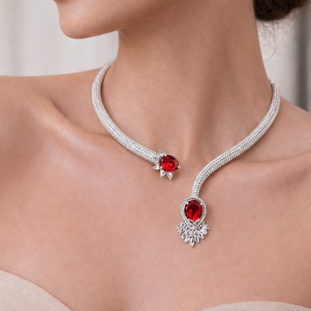 Ruby & CZ Diamond Statement Necklace