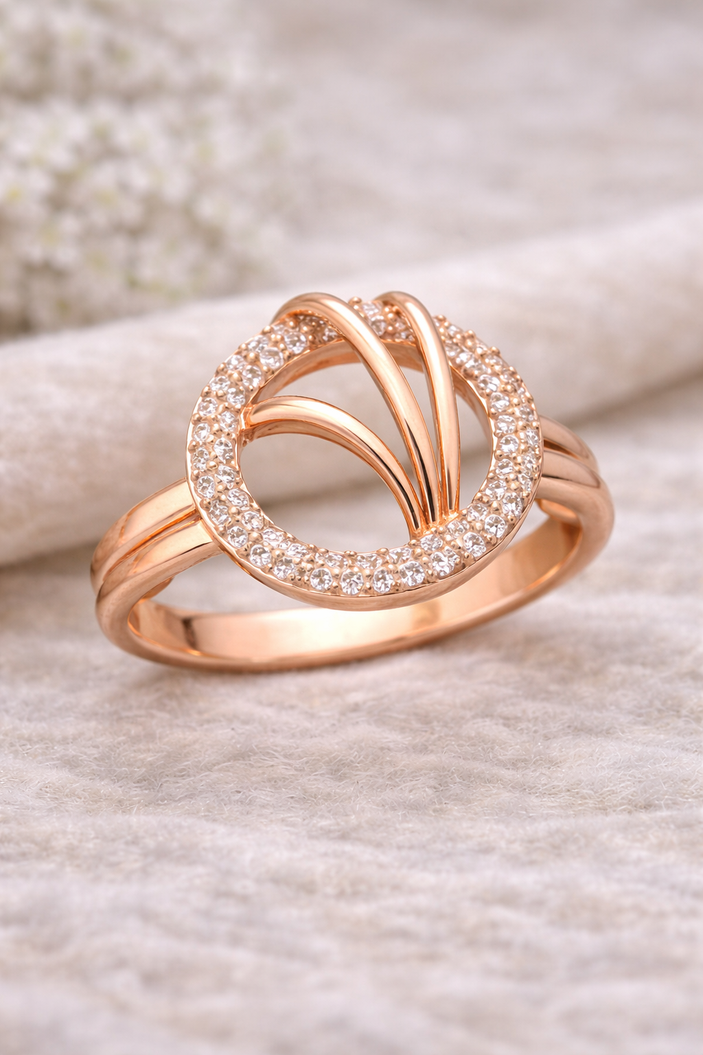 Elegant Rose Gold Plated CZ Diamond Ring