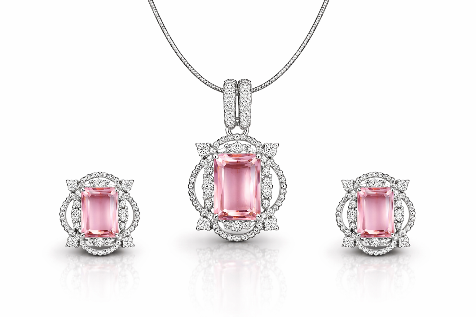 Silver Tone CZ Diamond Pink Stone Vintage Pendant