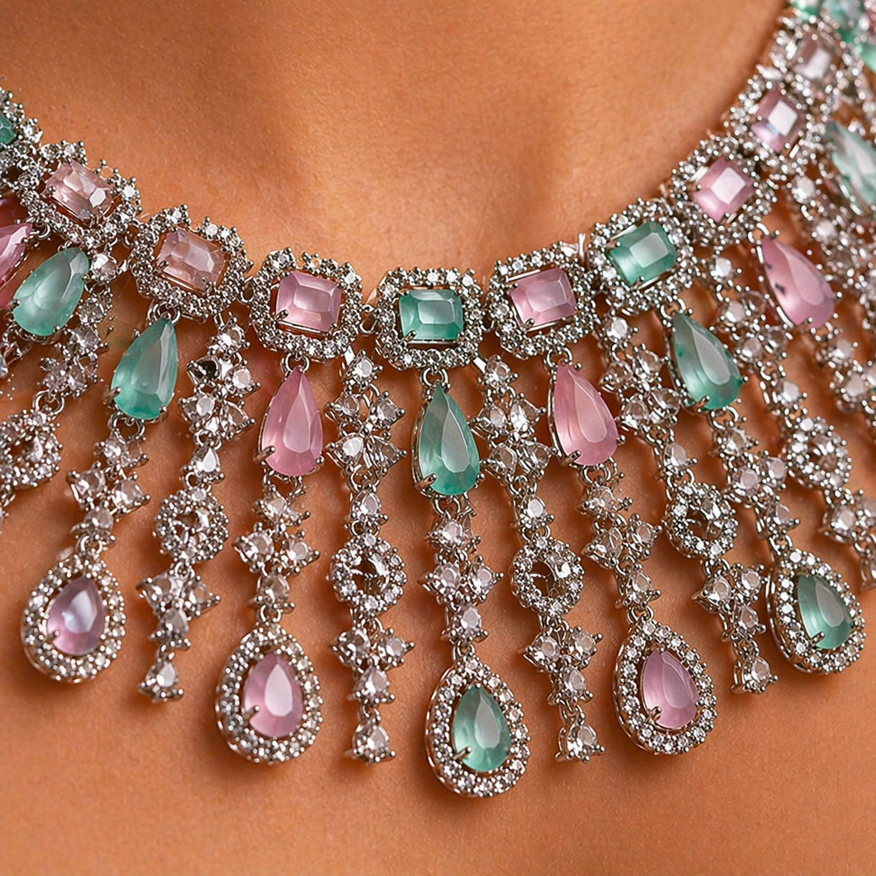 Elegant CZ Diamond Crystal Necklace and Earring Set