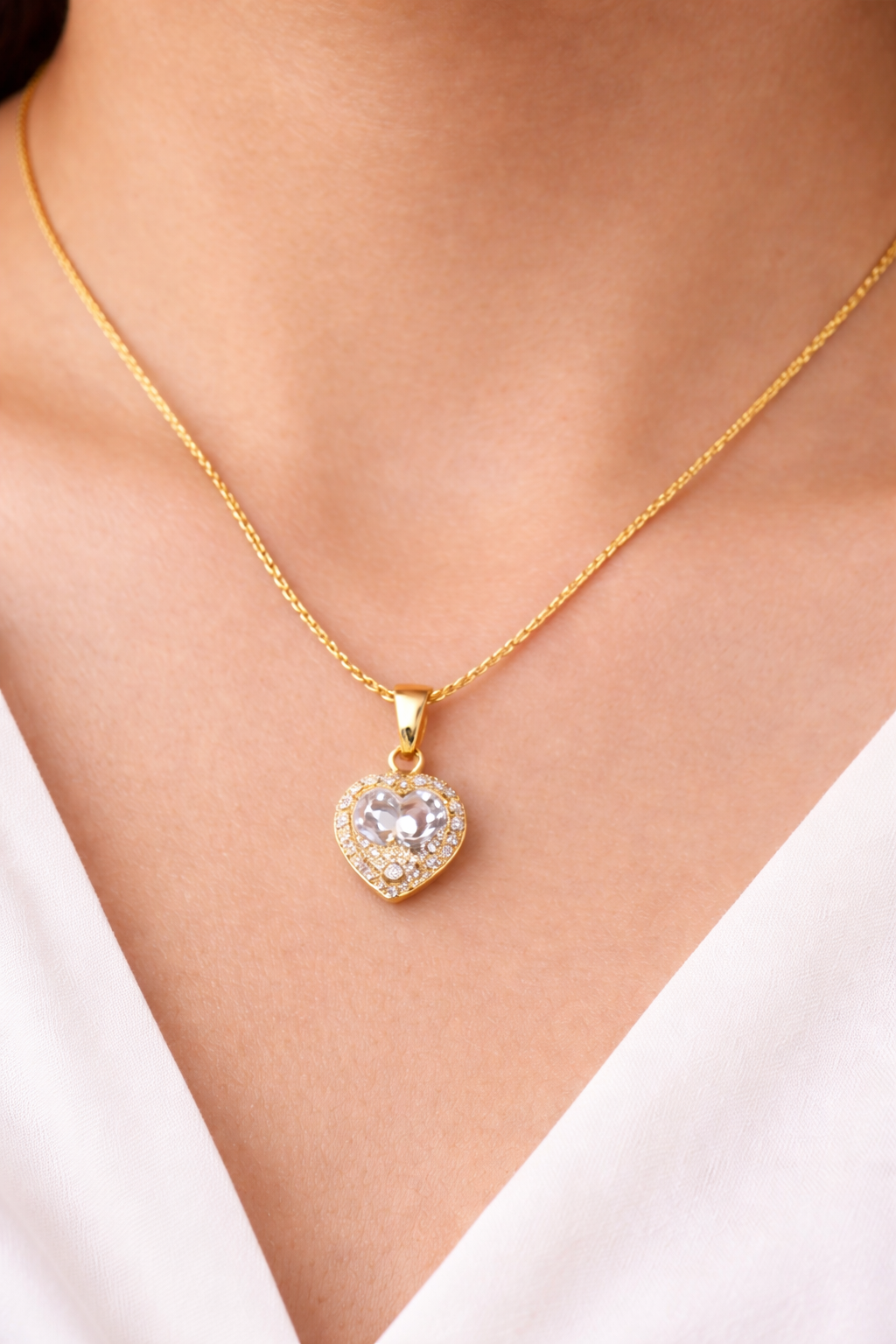 Gold Heart CZ Diamond Pendant Necklace