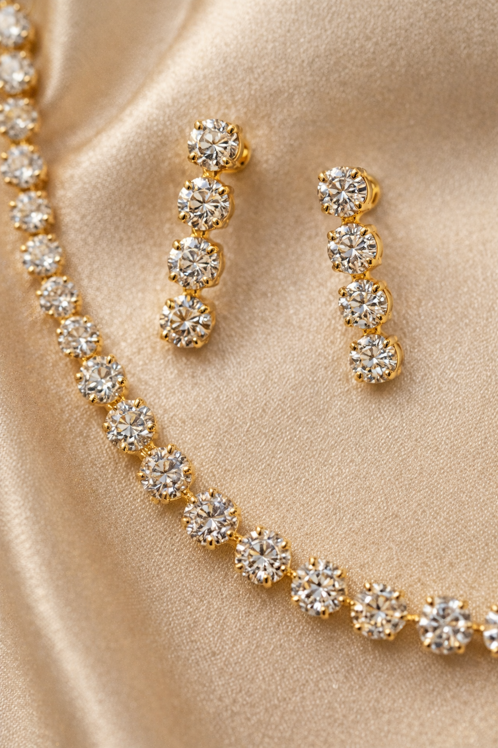 Gold Plated CZ Diamond Crystal Jewelry Set