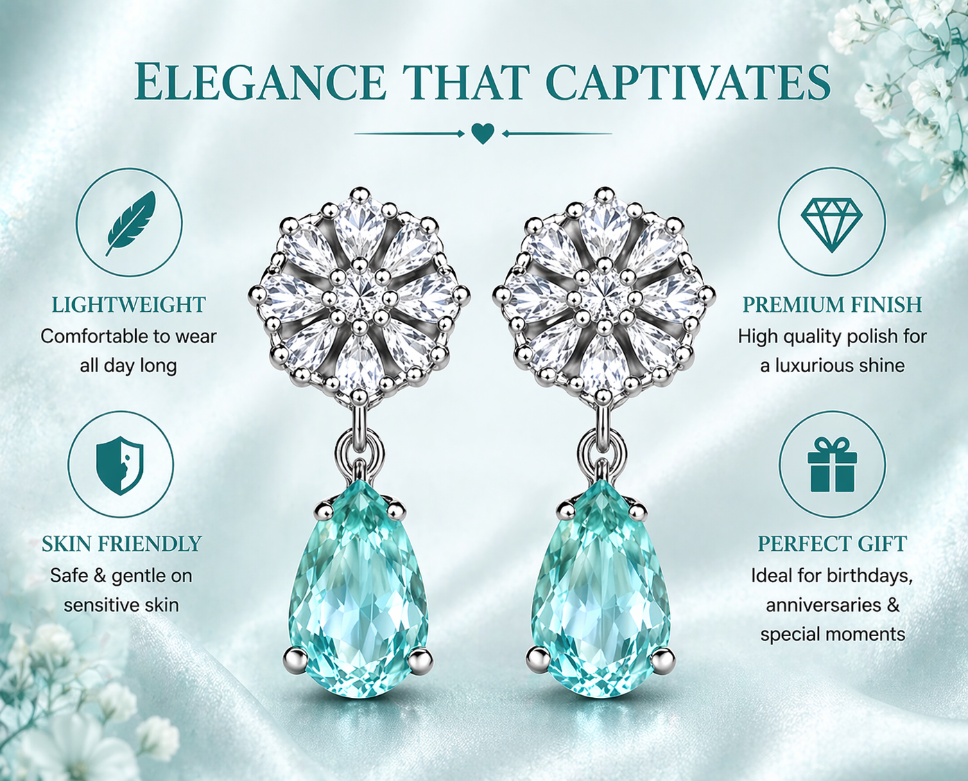 Mint Green Drop Flower Earrings
