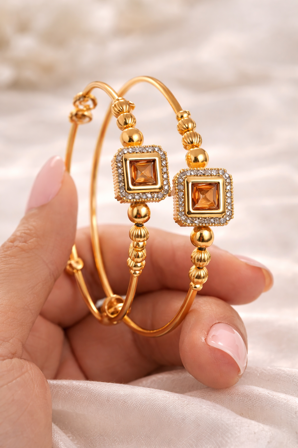 Gold-Plated Square AD Stone Bangles in Bracelet