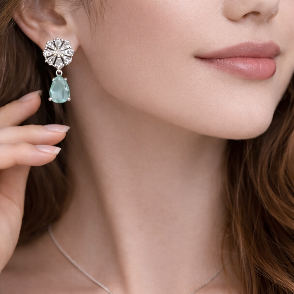 Mint Green Drop Flower Earrings