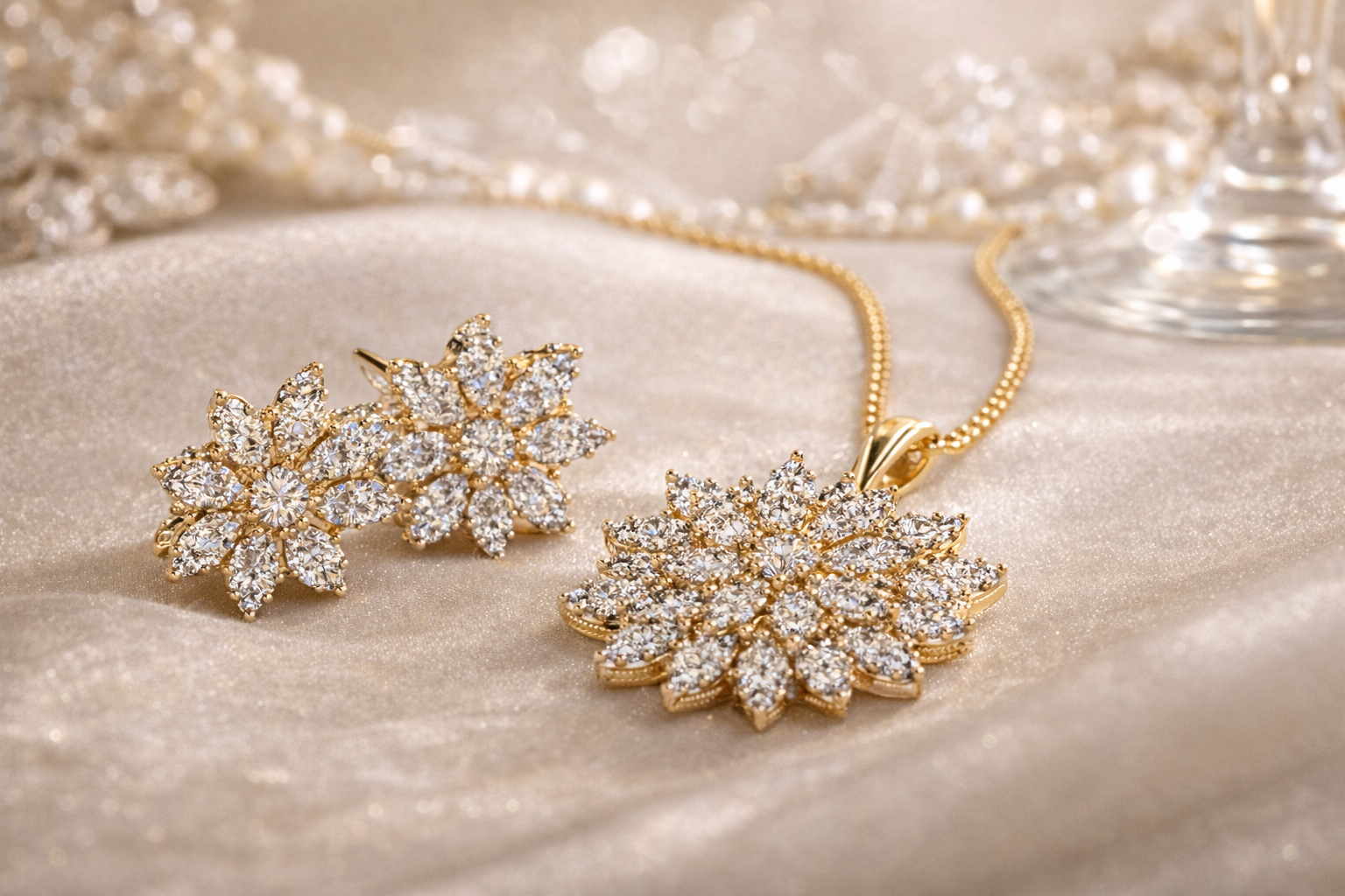 Floral CZ Diamond Jewelry Set