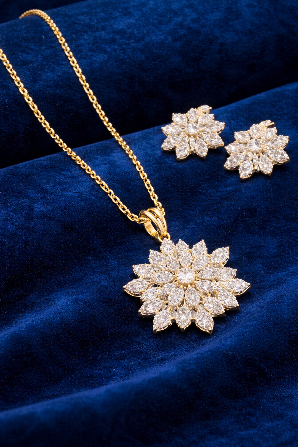 Floral CZ Diamond Jewelry Set