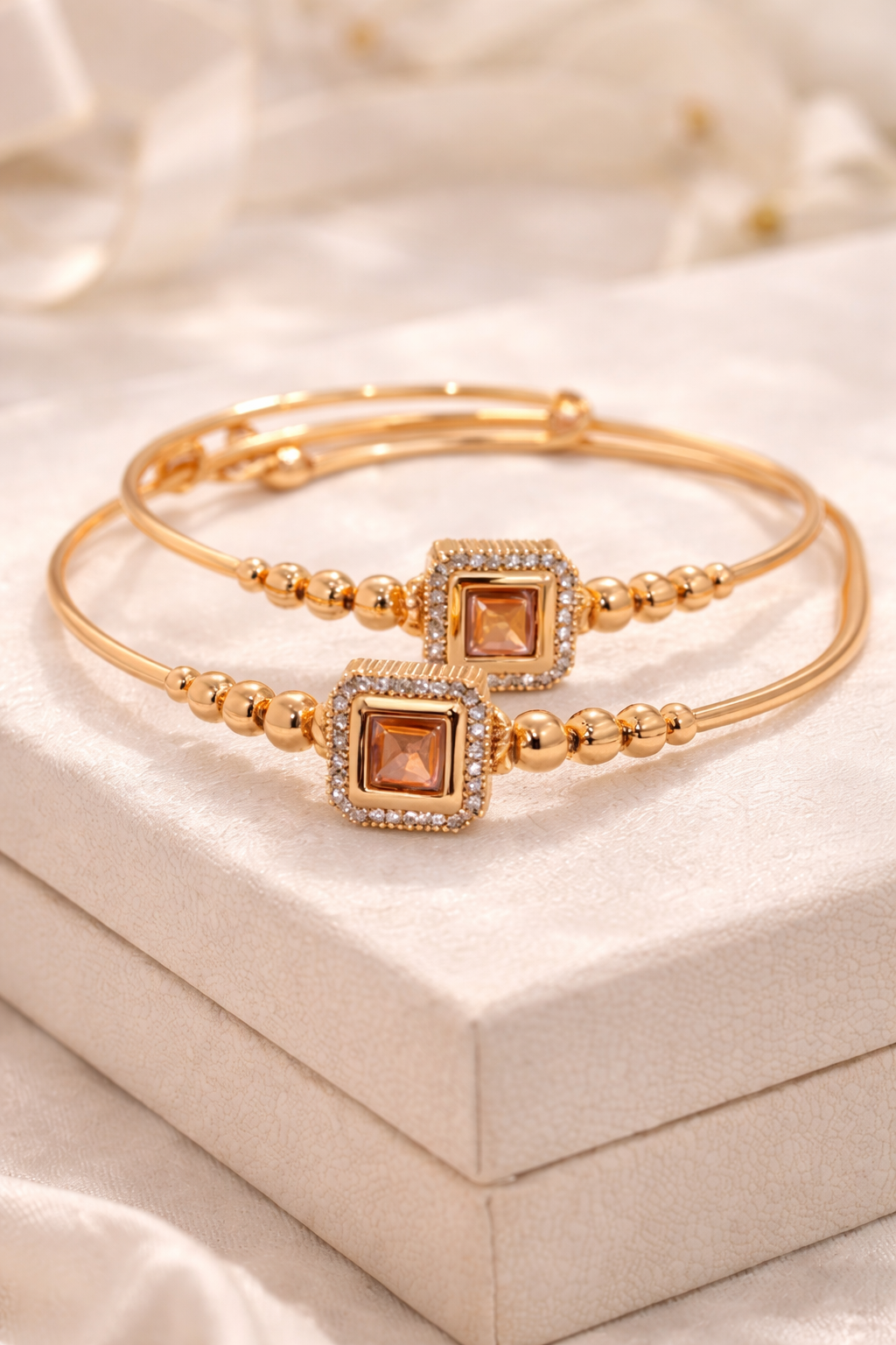 Gold-Plated Square AD Stone Bangles in Bracelet
