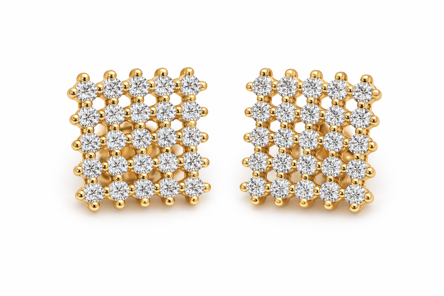 Gold Plated CZ Diamond Square Stud Earrings