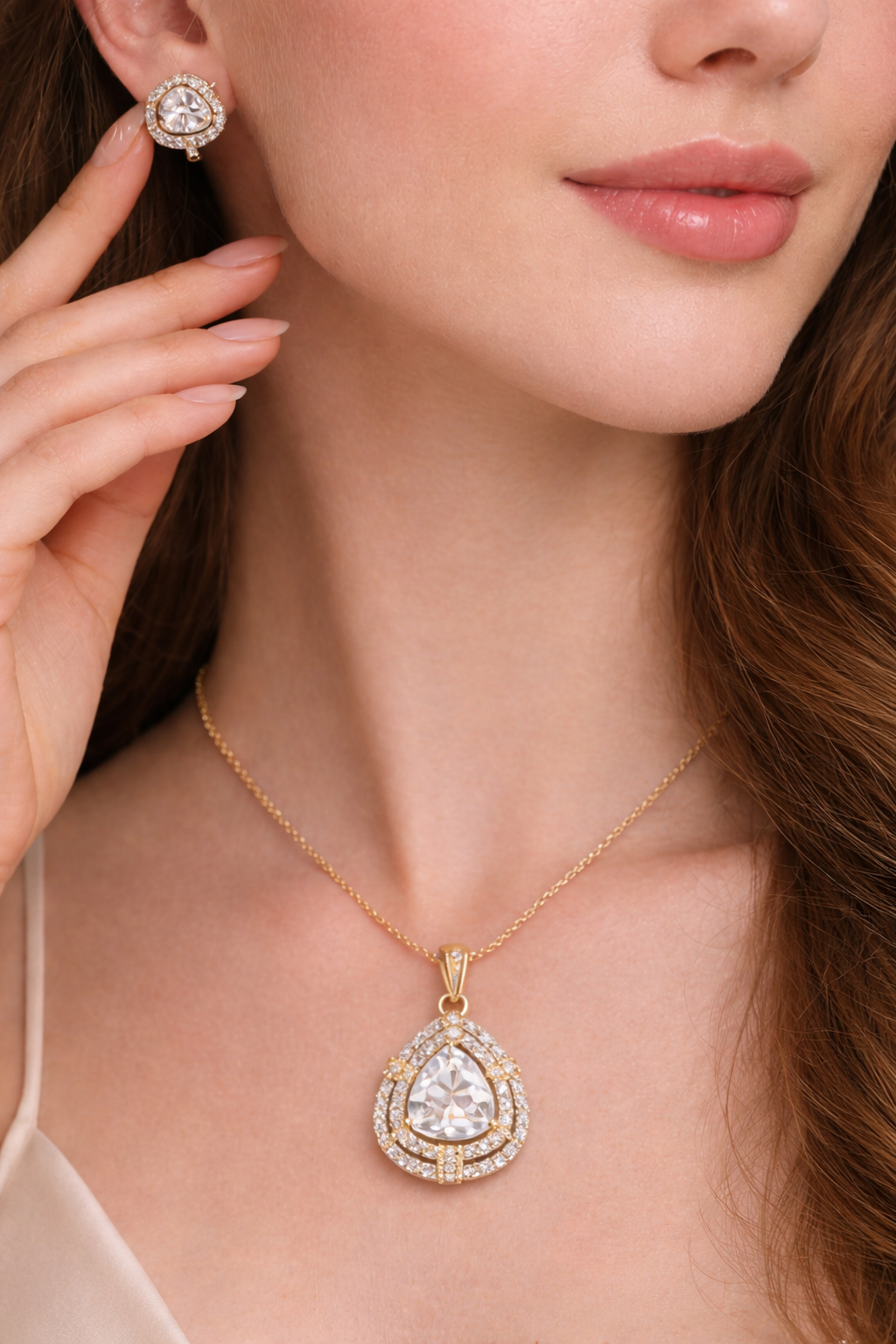 Elegant Gold Plated CZ Diamond Necklace & Earring Set