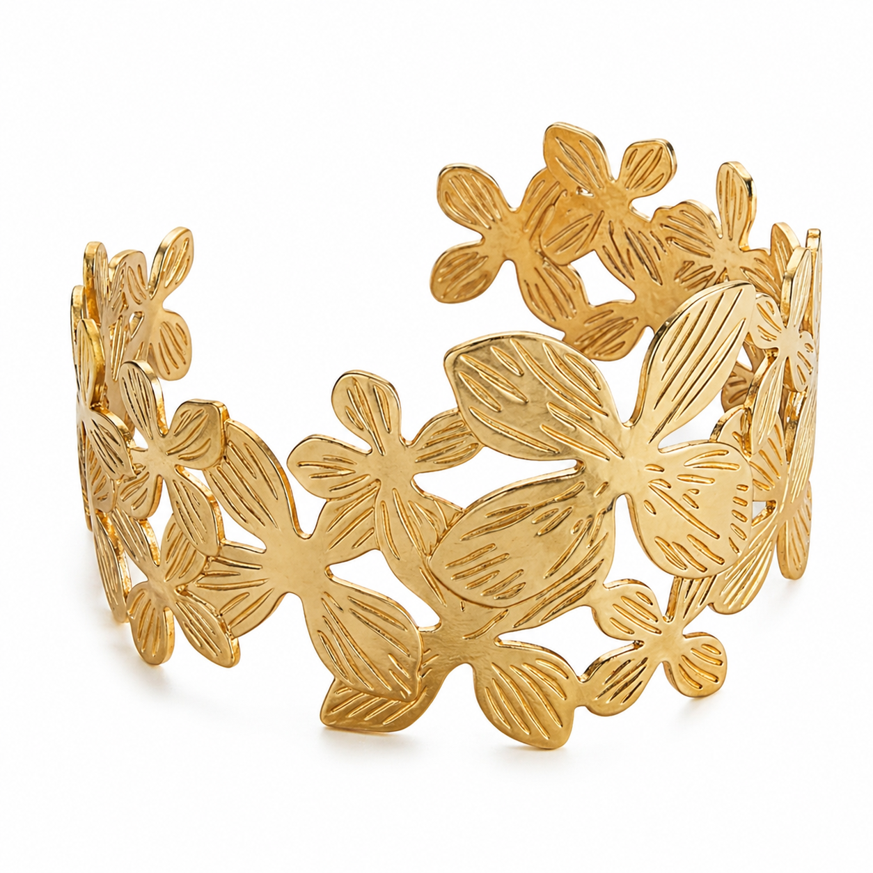 Floral Gold Plated Cuff Bracelet