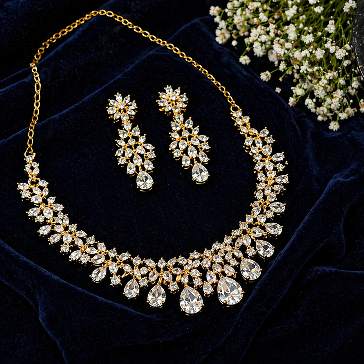 CZ Diamond Crystal Drop Jewelry Set