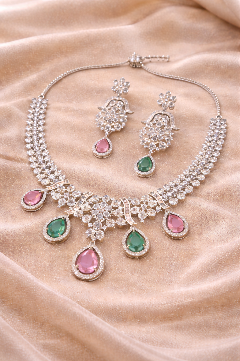 Luxury CZ Diamond & Gemstone Necklace Set