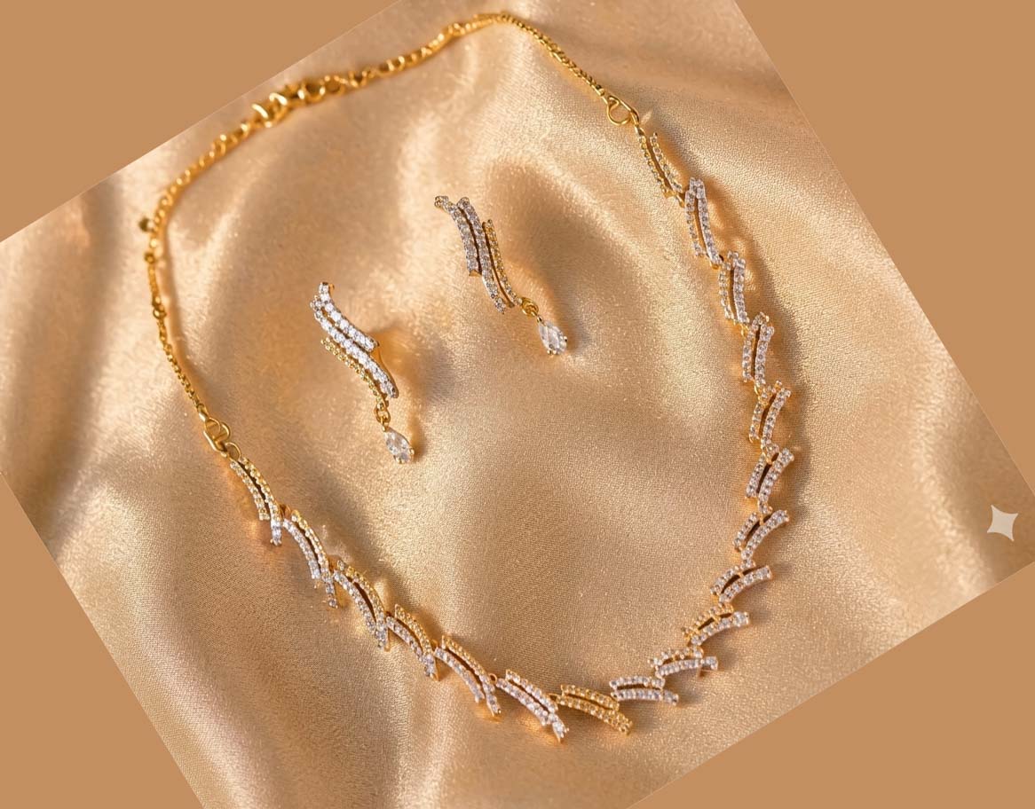 Gold-Plated CZ Diamond Necklace Set
