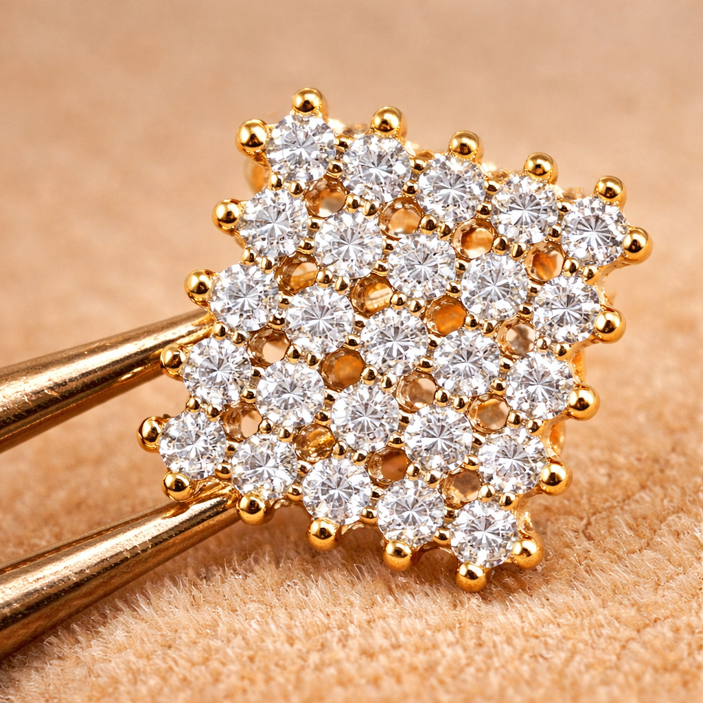 Gold Plated CZ Diamond Square Stud Earrings