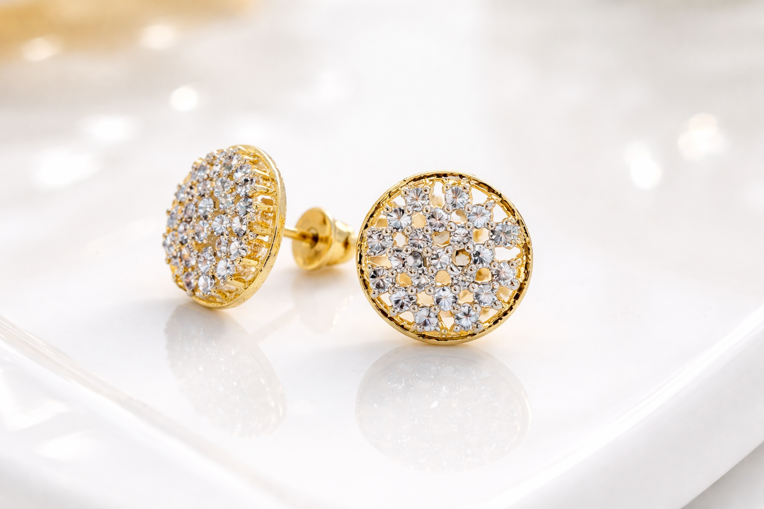 Gold Plated CZ Diamond Cluster Stud Earrings