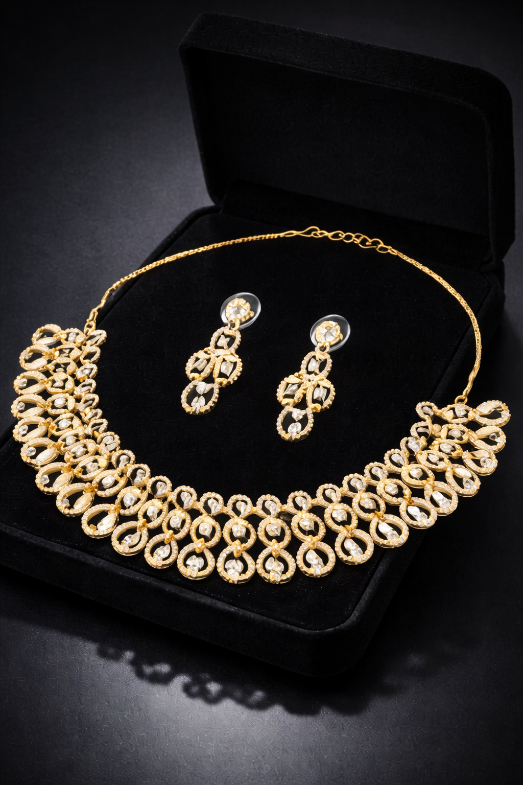 Elegant CZ Diamond Crystal Necklace & Earring Set