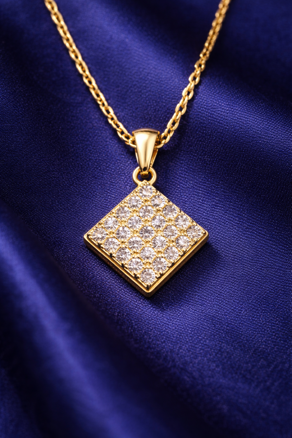 Gold Square CZ Diamond Pendant Necklace