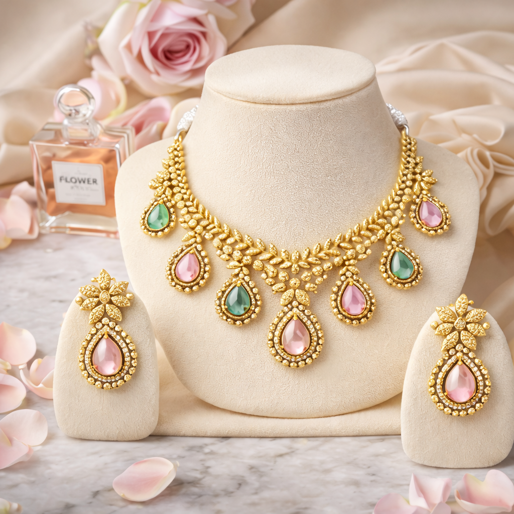 Luxury Gemstone Necklace & Earrings Set