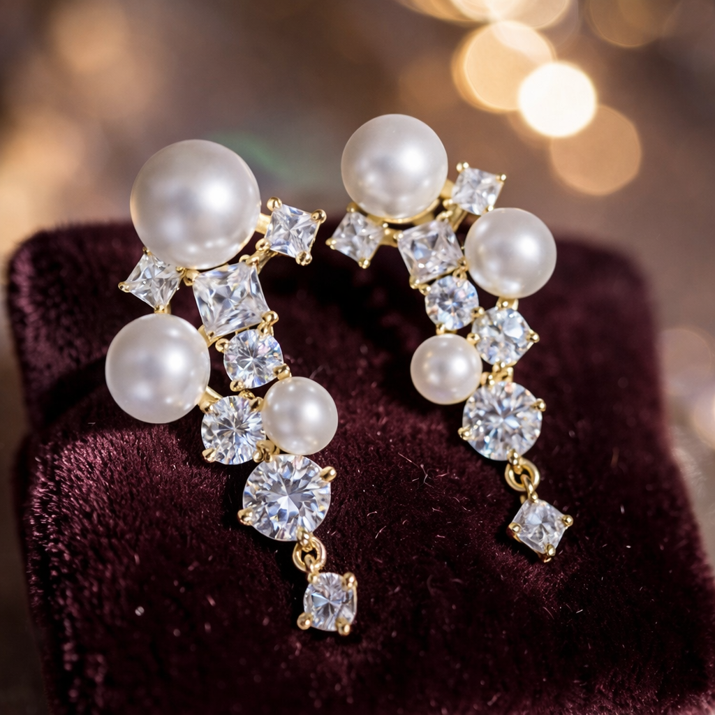 Elegant Pearl & Crystal Drop Earrings