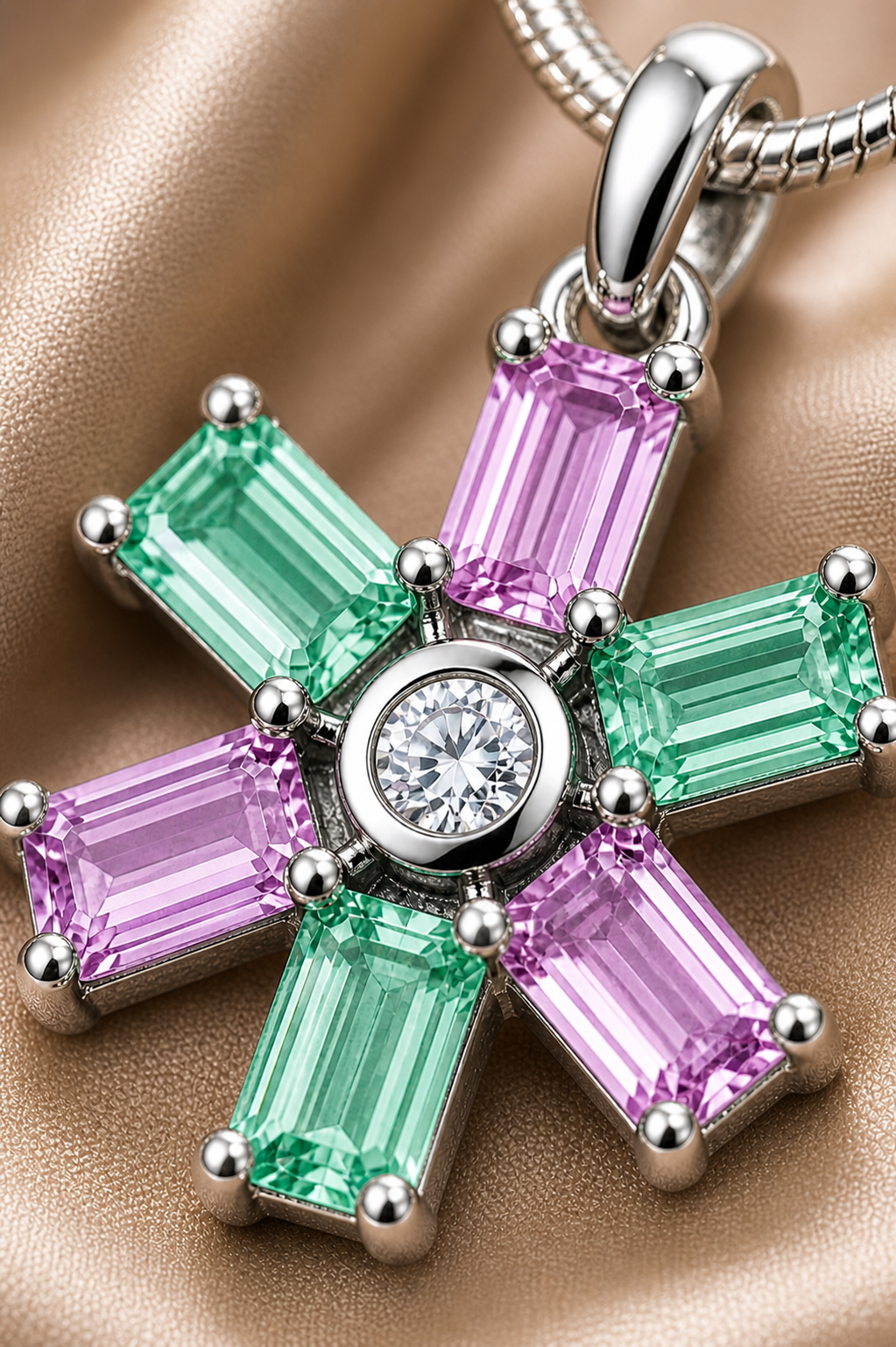 Pastel Gem Flower Pendant Necklace