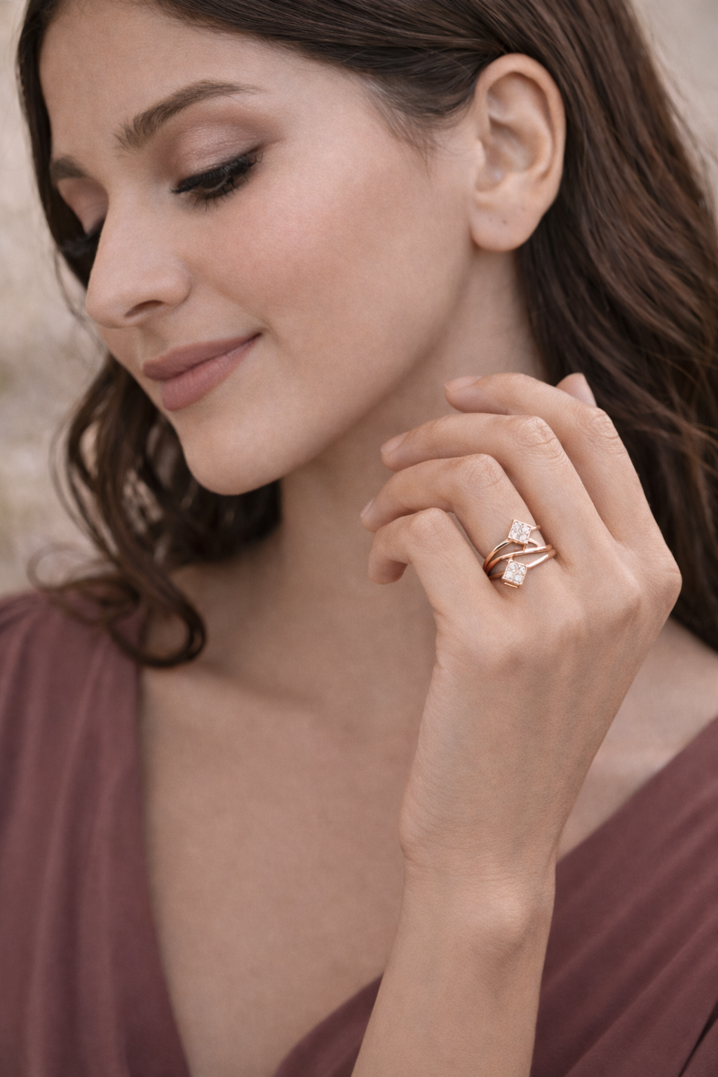Rose Gold Plated CZ Diamond Square Ring