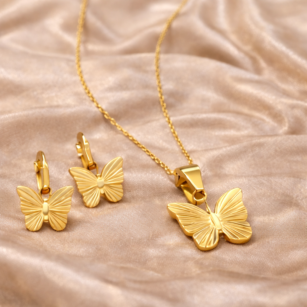 Gold Plated Butterfly Combo Jewelry Set