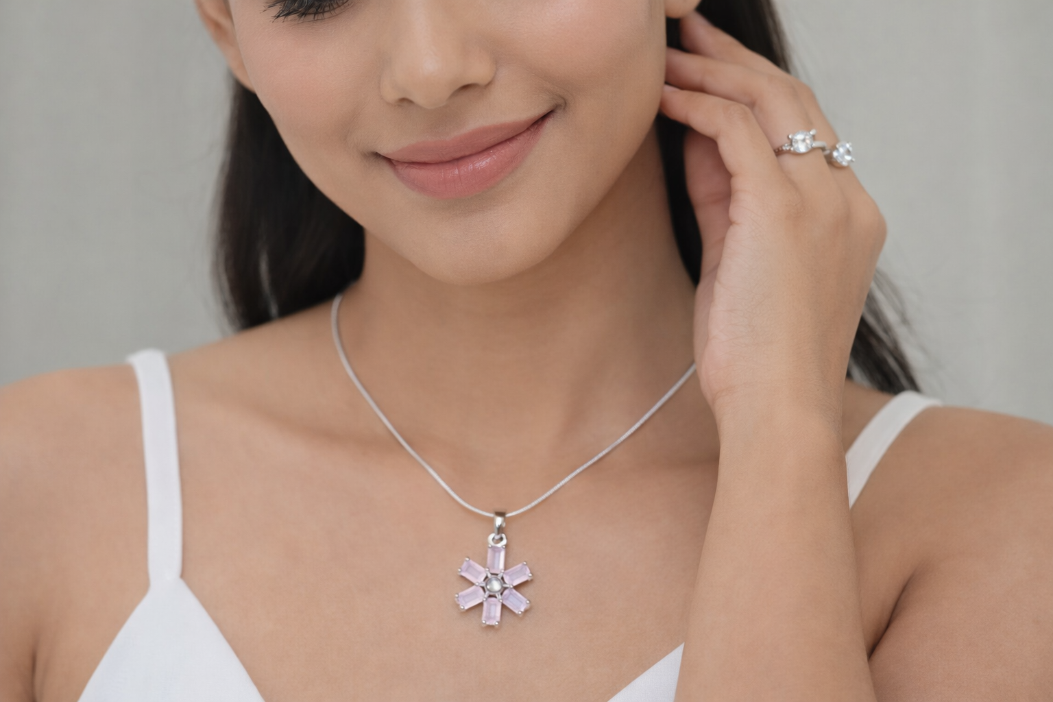 Pink Gem Flower Necklace