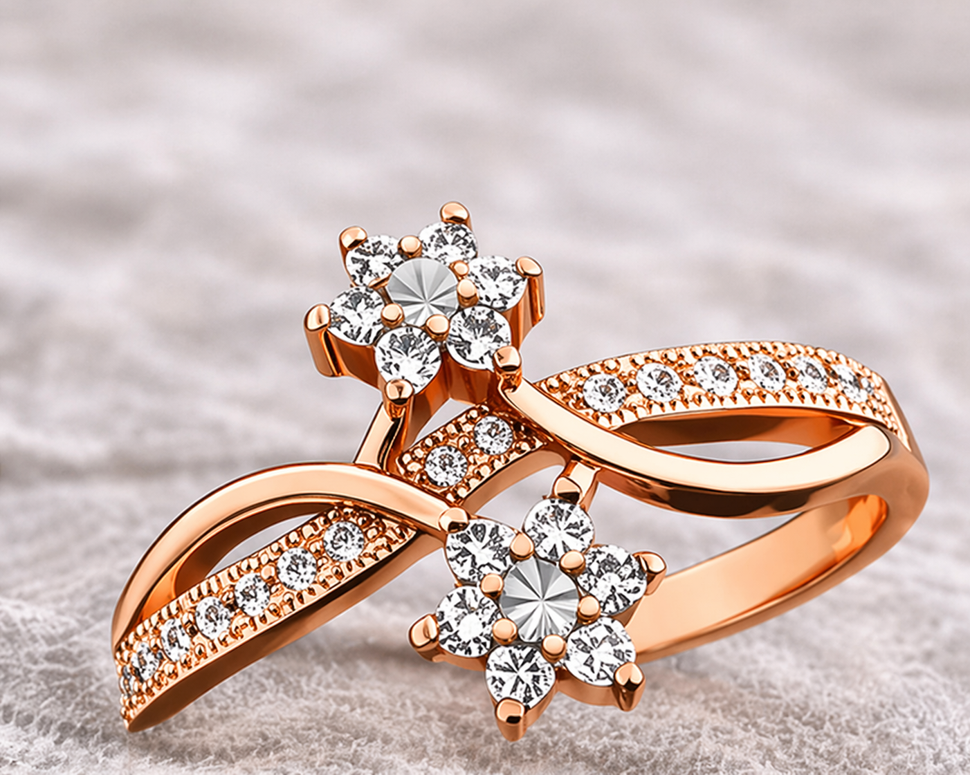Rose Gold Plated Floral CZ Diamond Ring