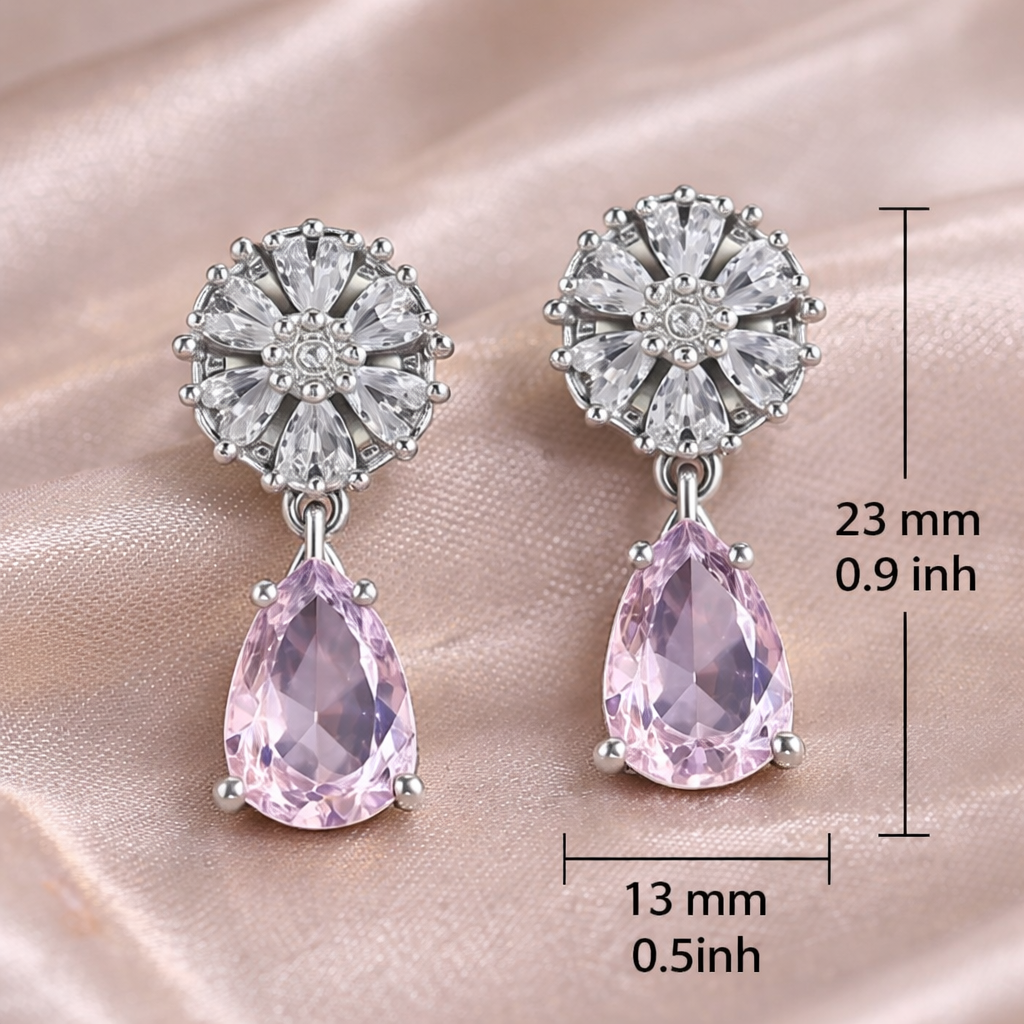 Pink Drop Flower Earrings