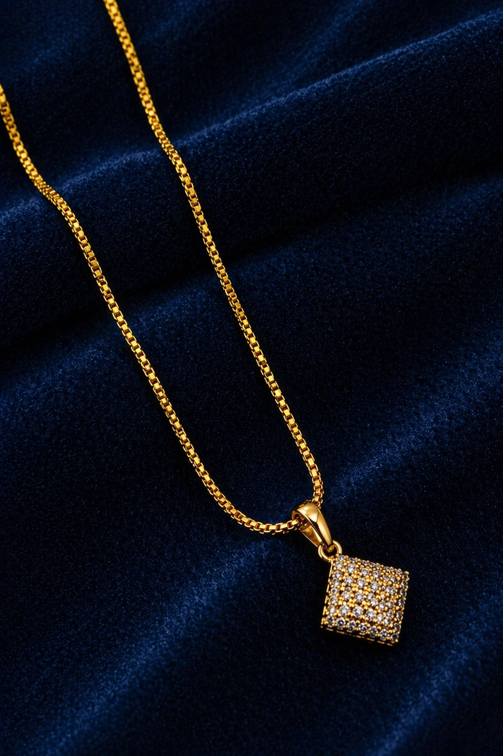Gold Square CZ Diamond Pendant Necklace
