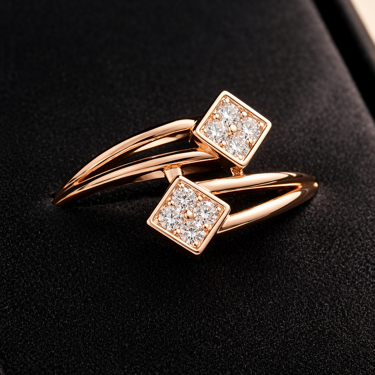 Rose Gold Plated CZ Diamond Square Ring