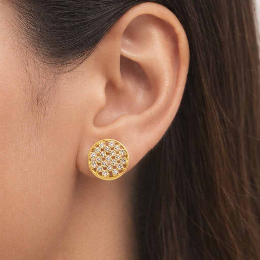 Gold Plated CZ Diamond Cluster Stud Earrings