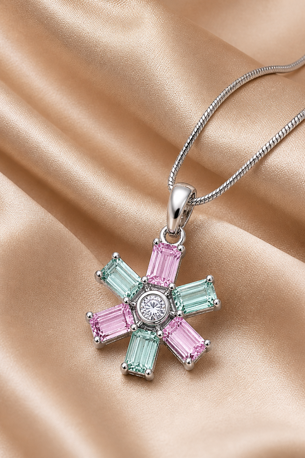 Pastel Gem Flower Pendant Necklace