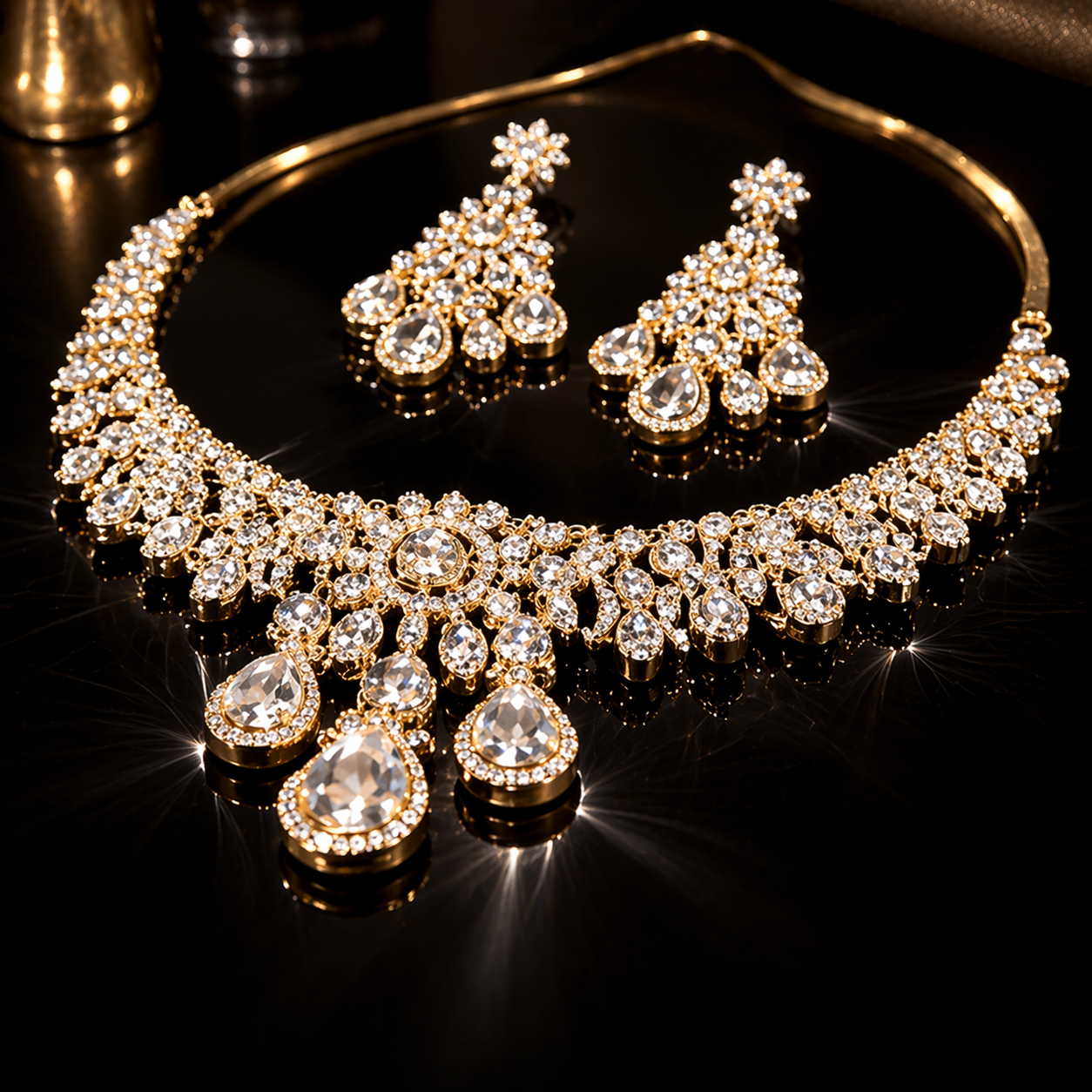 Elegant Gold Plated CZ Diamond Jewelry Set