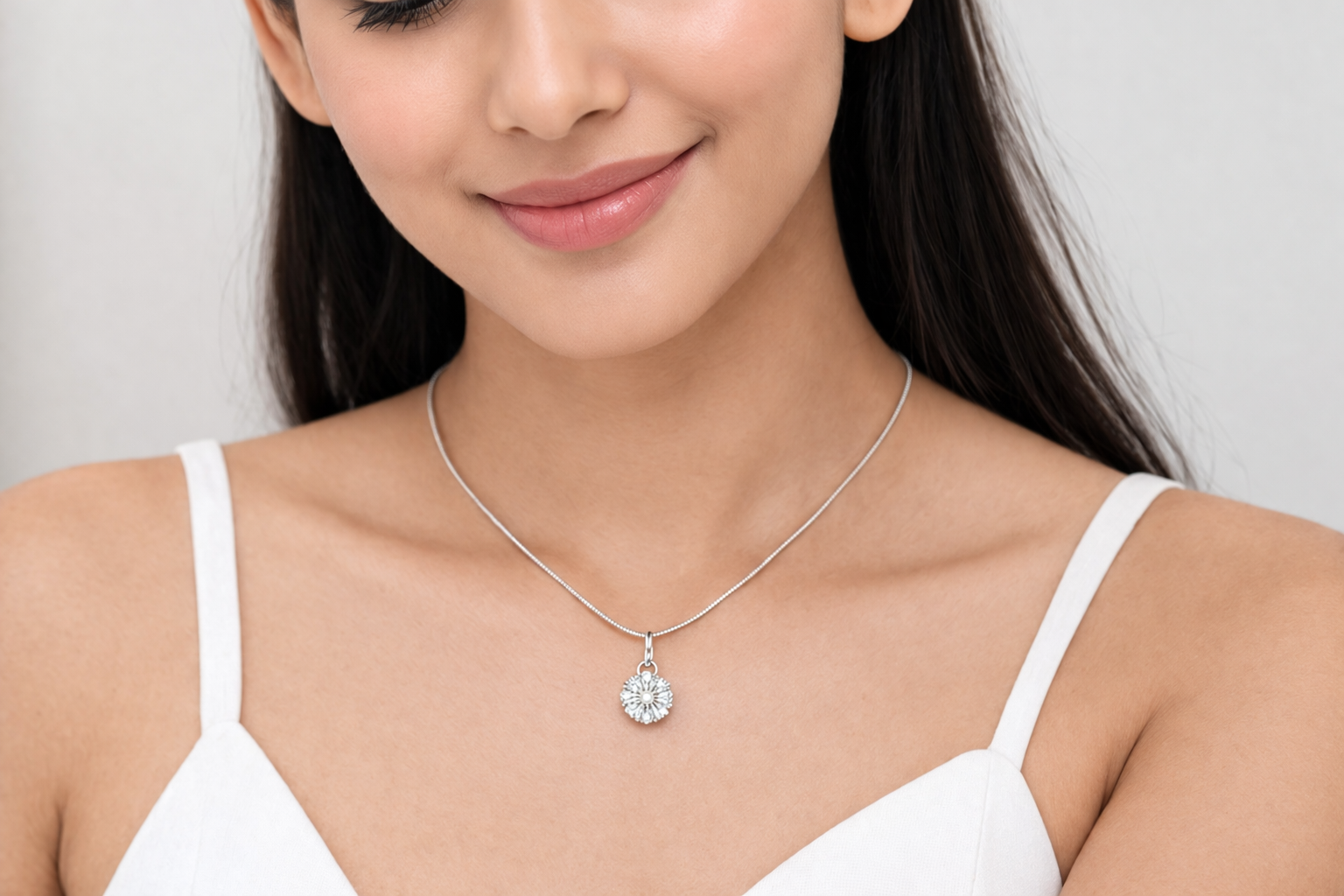 CZ Diamond Flower Pendant with Solitaire studs