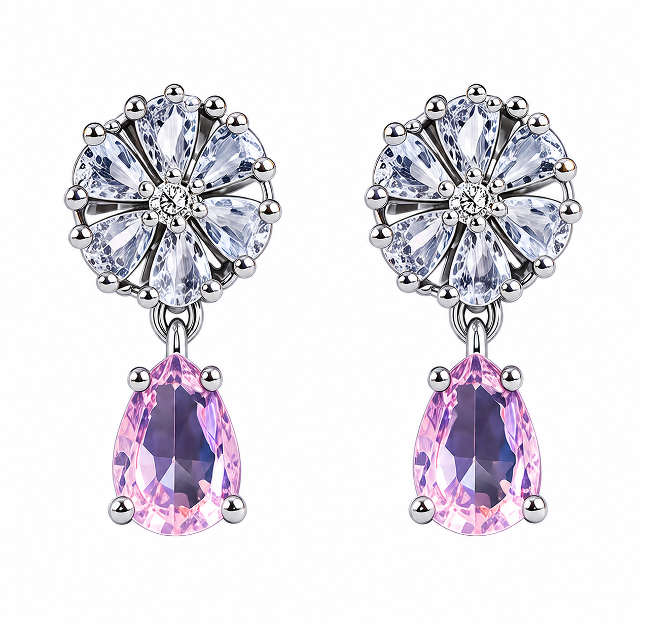 Pink Drop Flower Earrings
