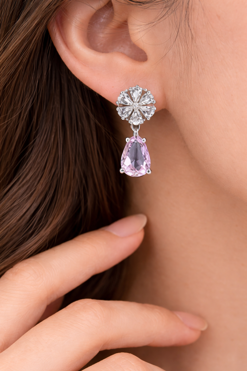 Pink Drop Flower Earrings