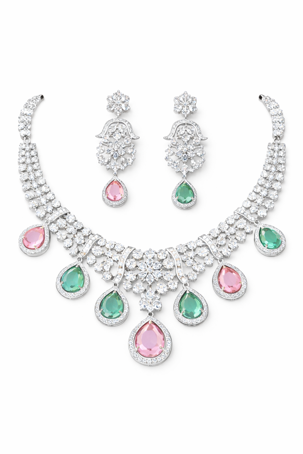 Luxury CZ Diamond & Gemstone Necklace Set
