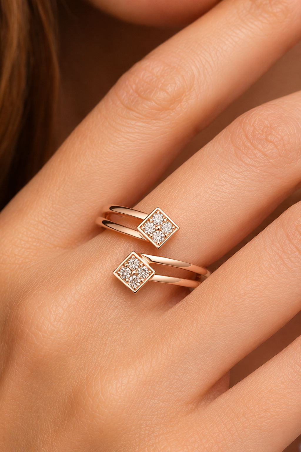 Rose Gold Plated CZ Diamond Square Ring