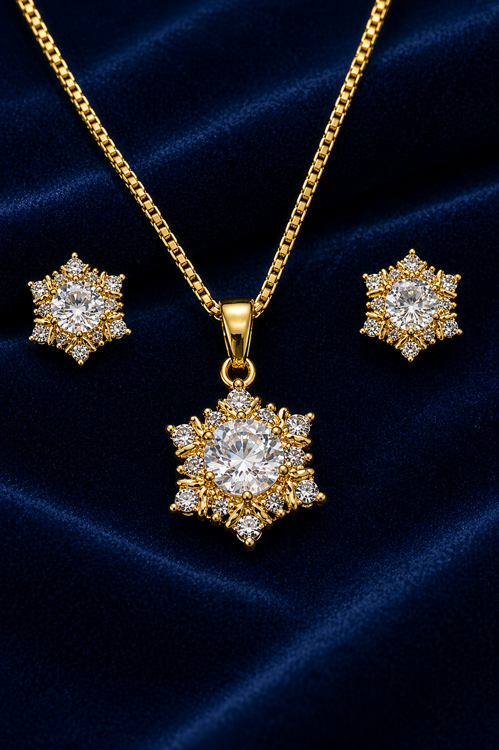 Gold Plated CZ Diamond Star Pendant & Earrings Set