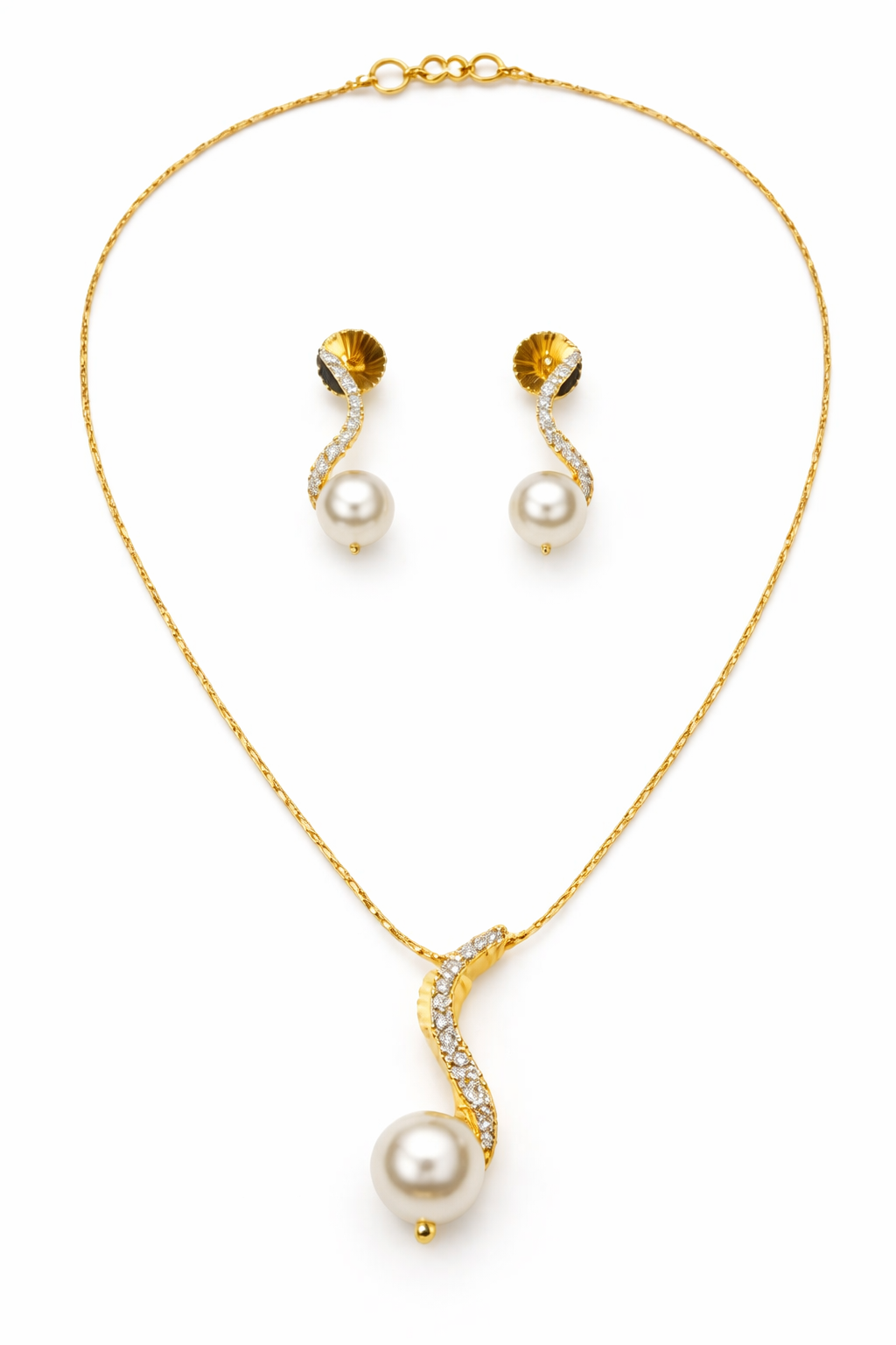 Elegant Pearl with CZ Diamond Jewelry Set