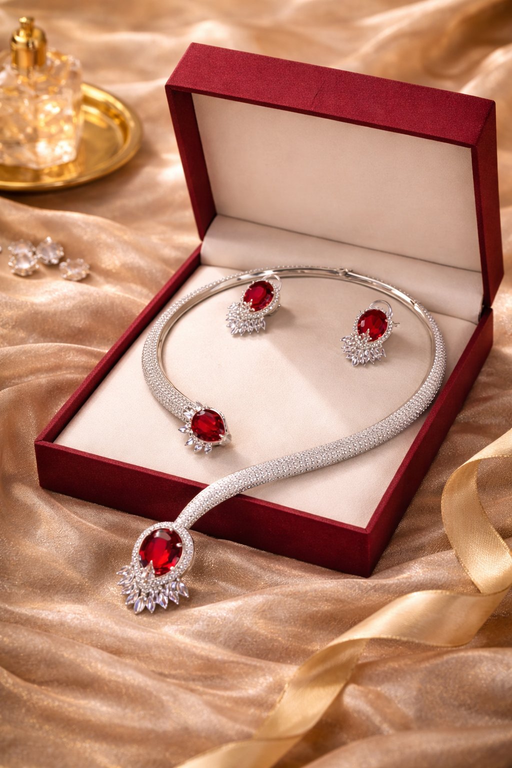 Ruby & CZ Diamond Statement Necklace