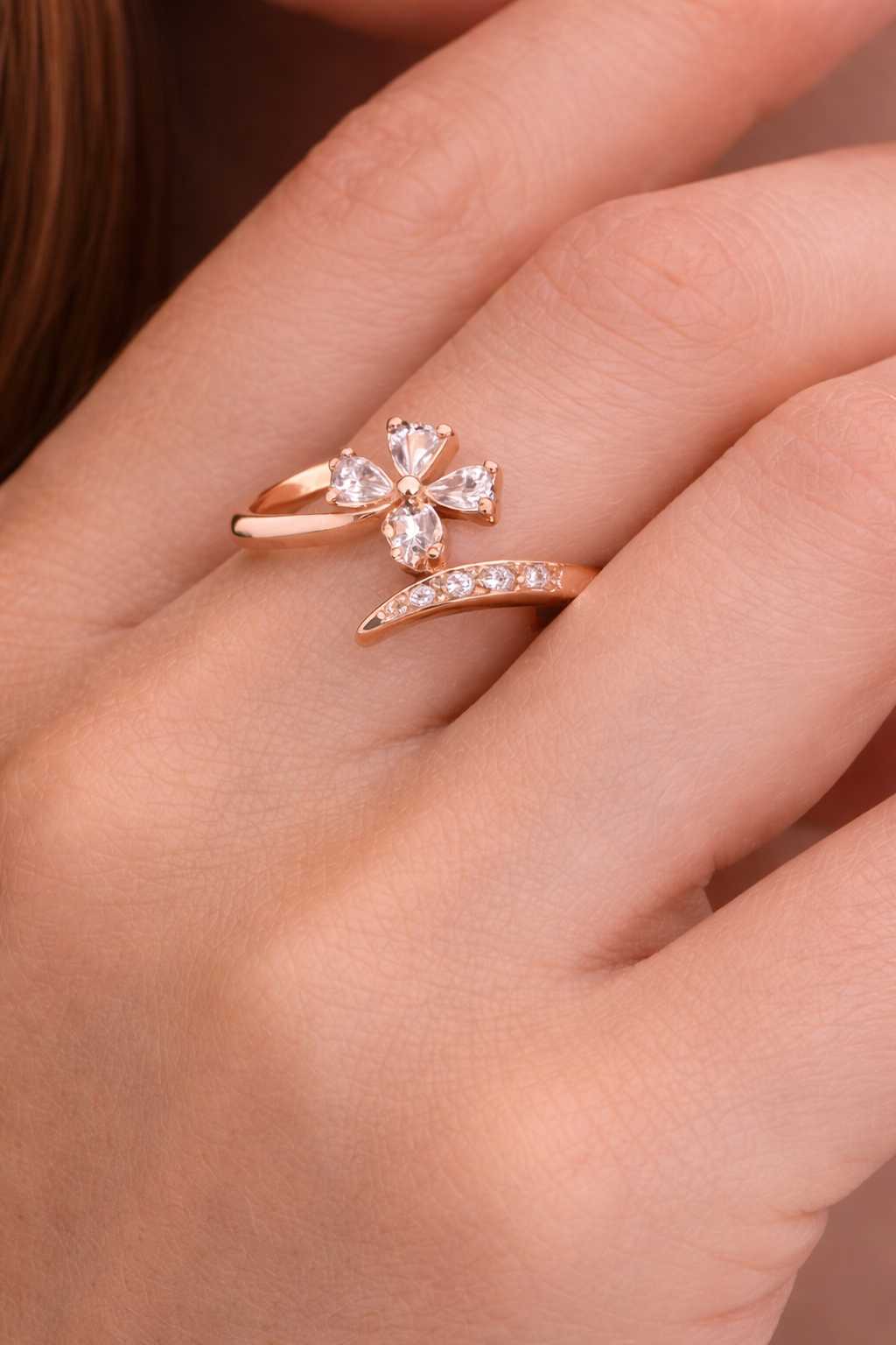 Rose Gold Plated Flower CZ Diamond Ring