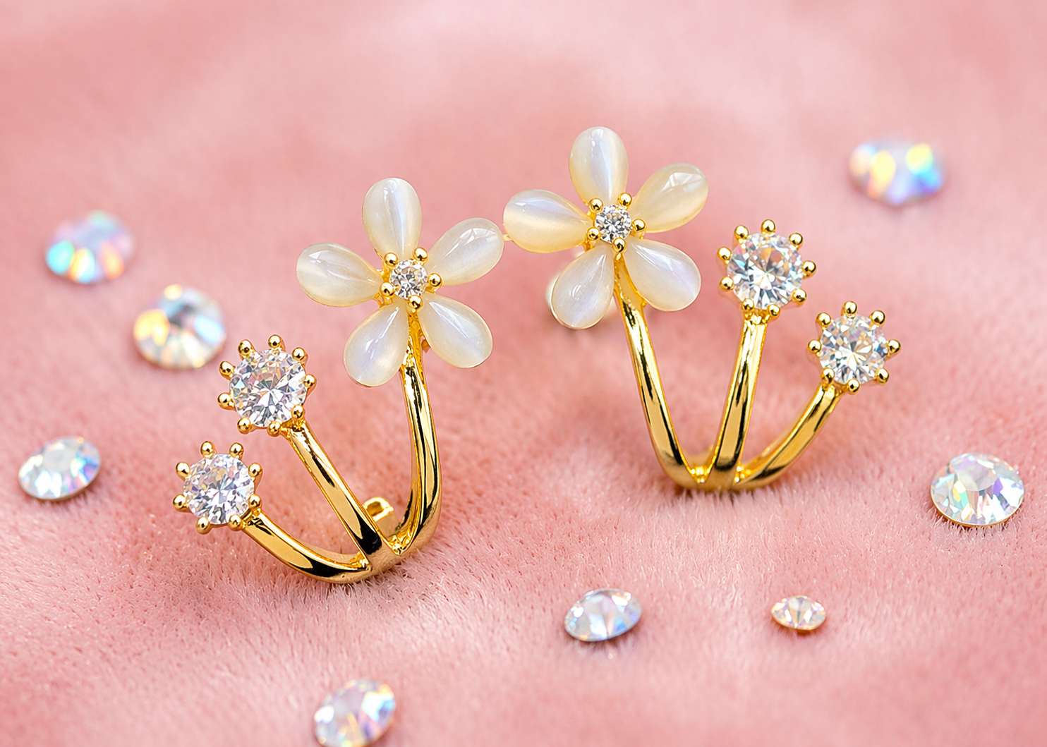 Gold Flower Crystal Earrings